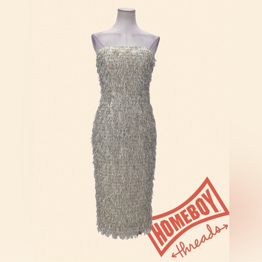 Blackhalo EVE Silver Strapless Dress size 2